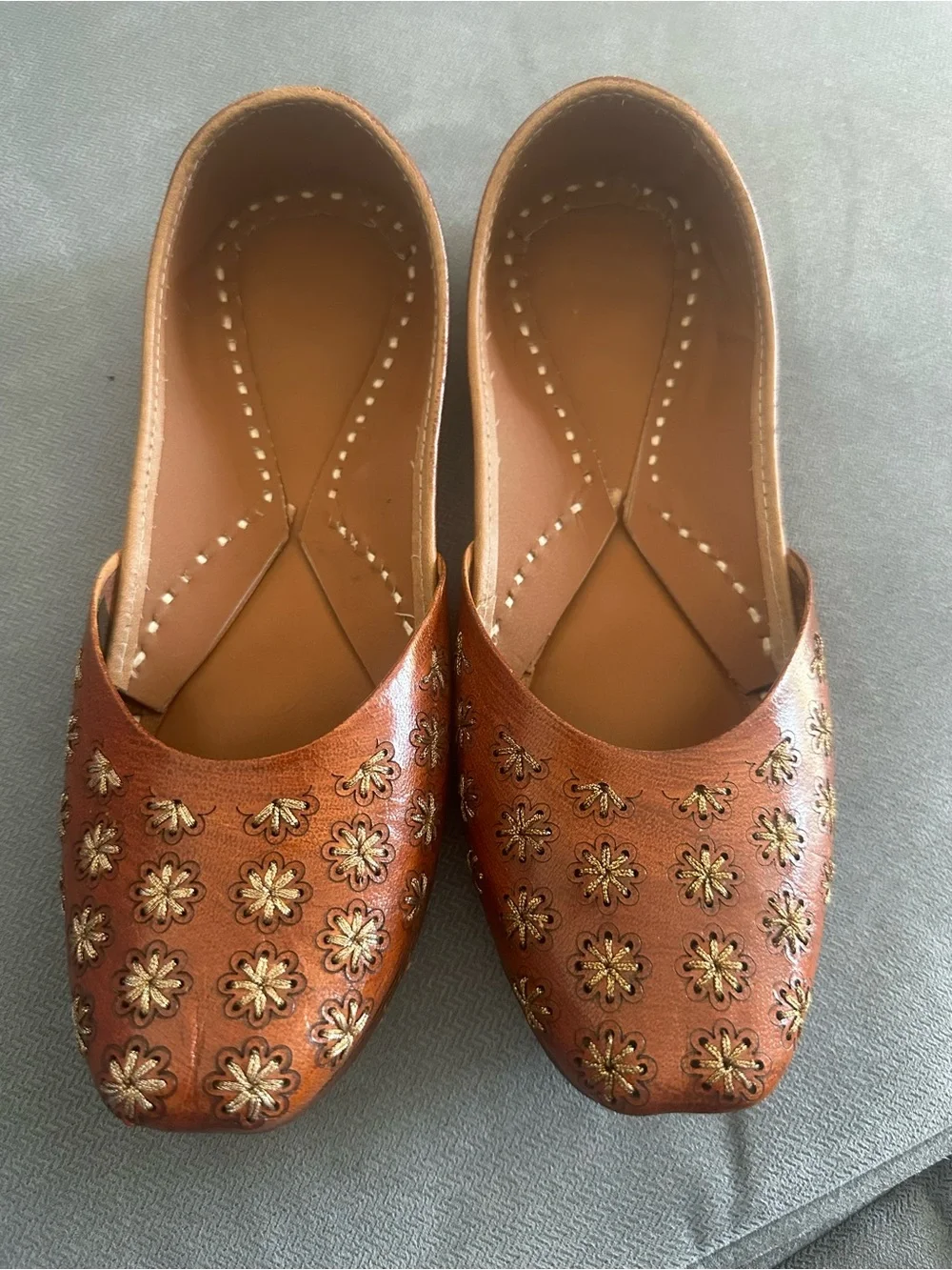 Embroidered Brown Floral Women's Jutti Flats